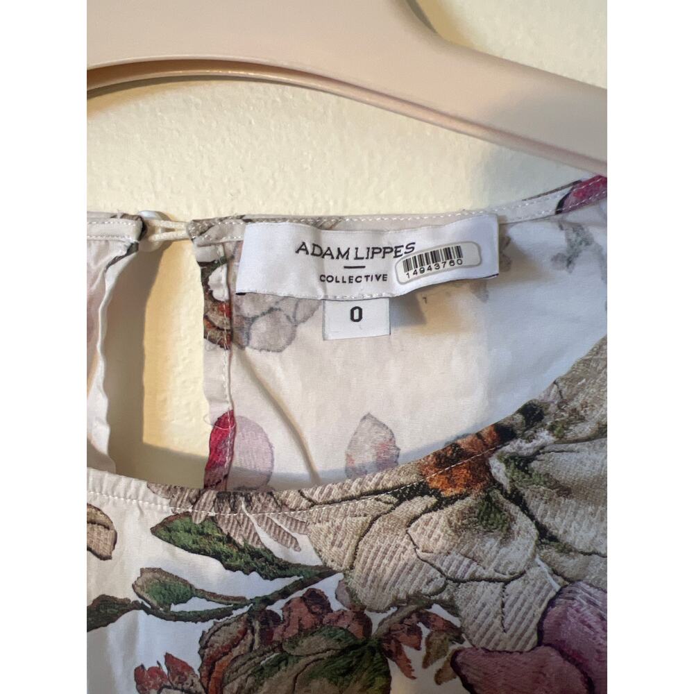 Adam Lippes Sz 0 White Floral Print Flutter Sleeve Round Neck Blouse Top spring - Picture 4 of 5